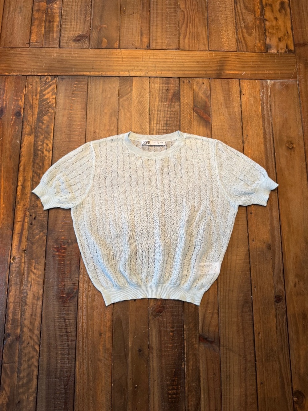 Zara Light Blue Short Sleeve Sweater, Small